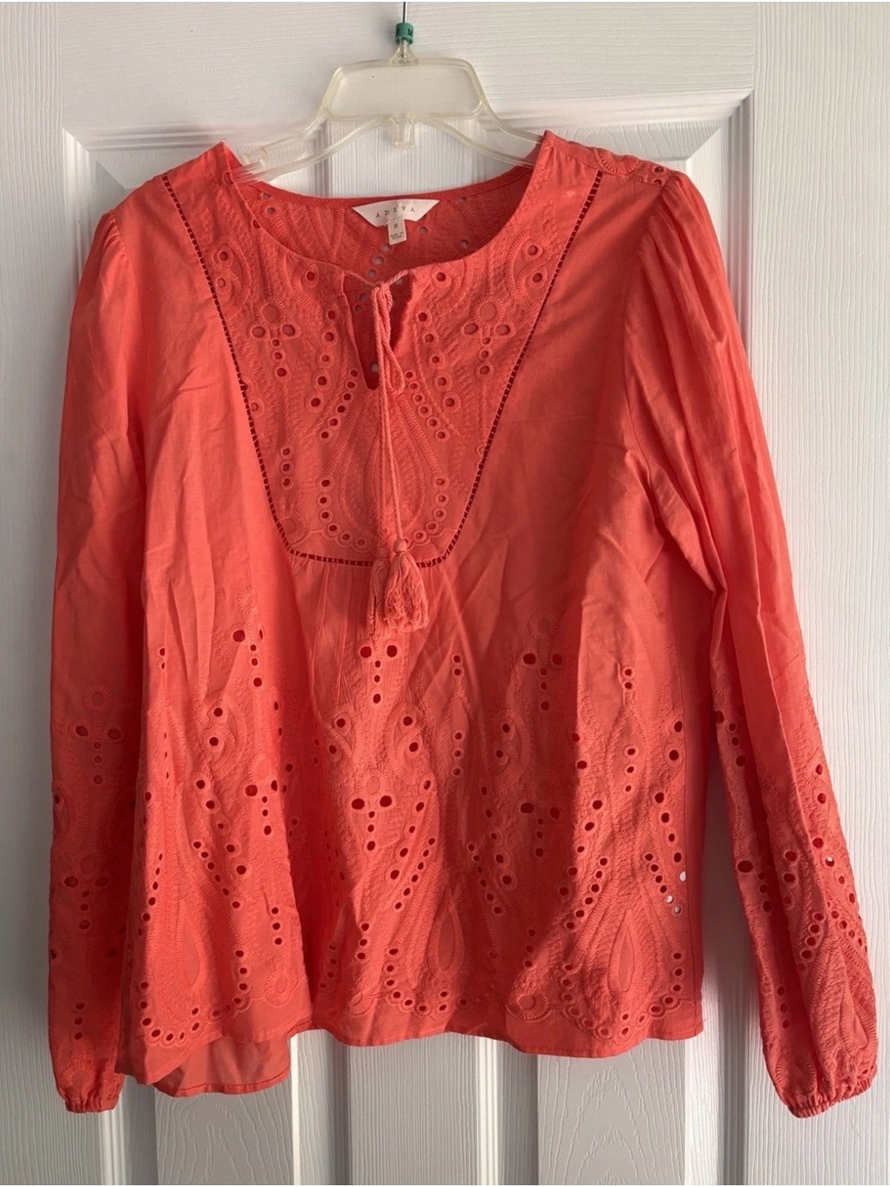 Adiva Eyelet Lace Blouse Women M Orange Cotton Button Front Boho Top